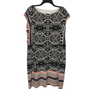 London Style Collection Black White Sheath Dress Midi Length Plus Size 16 Aztec